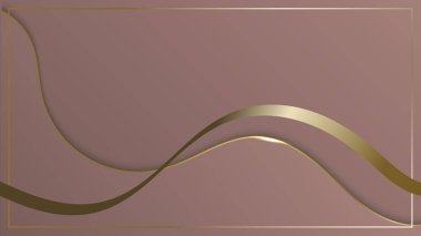 Soyut 3D lüks altın dalga kurdele hatları elementler pembe arkaplan üzerinde parlayan ışık etkisi. Vektör grafik illüstrasyon.