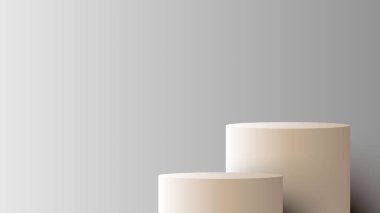 Üç boyutlu kahverengi podyum gri arka planda asgari duvar sahnesi. 3d geometrik şekil.