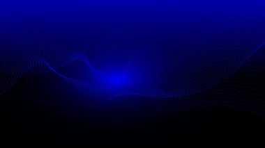 Soyut mavi dalga parçacık teknolojisi, koyu arkaplanda. Teknoloji fütürist geçmişi.
