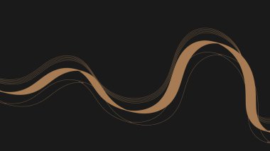 Siyah arkaplanda soyut kurdele ve çizgi elementleri. Soyut akan pankart. 