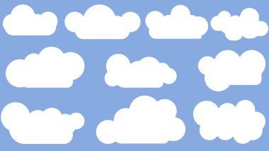 Mavi arkaplanda mavi gökyüzünde soyut karikatür bulutları. Arkaplanda bulut.