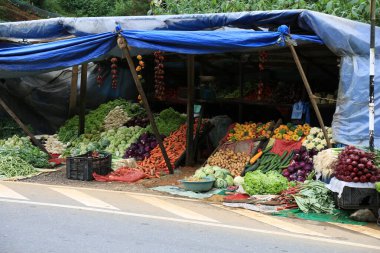 Yolda sebze satan bir kulübe.