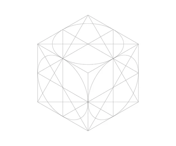 Isometrisk Ritning Kub Med Cirklar Inskrivna — Stock vektor