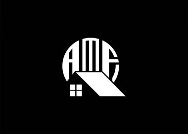 Emlak Mektubu AMF Monogram Vektör Logosu. Ev ya da Bina Şekli AMF Logosu