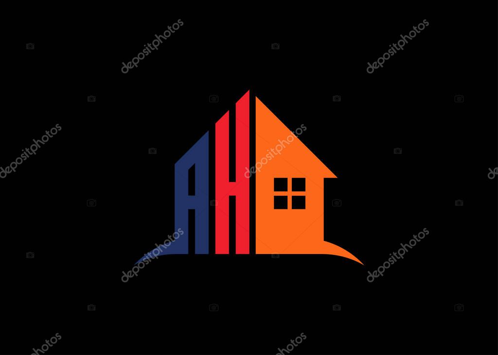 Real Estate AH Logo Design On Creative Vector monogram Logo template.Building Shape AH Logo