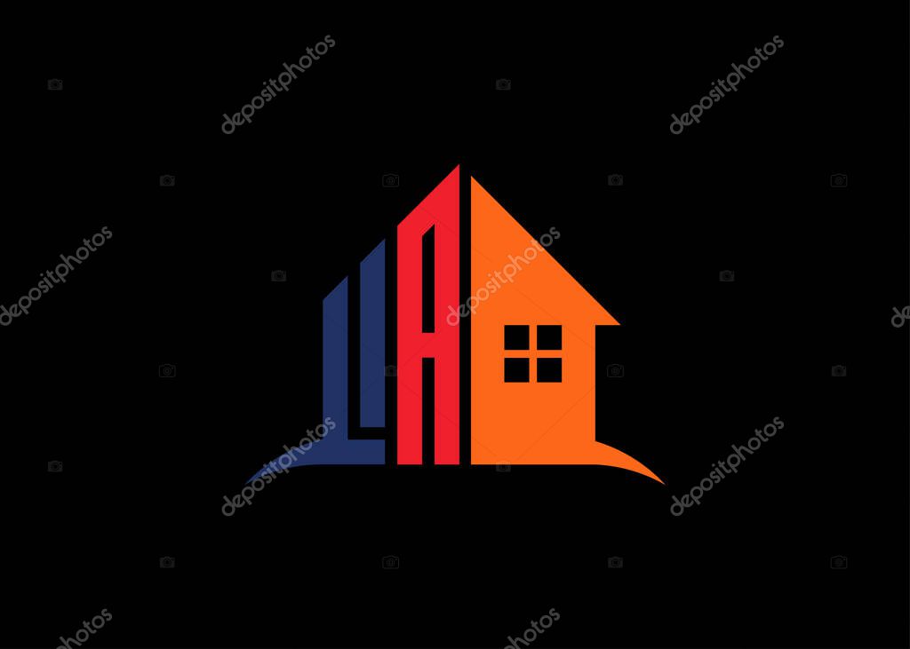Real Estate LA Logo Design On Creative Vector monogram Logo template.Building Shape LA Logo