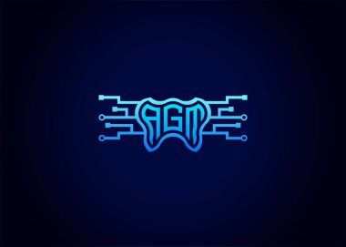 AGM Modern Teknoloji Vektörü Monogram Diş Bakımı Şekli Logo.