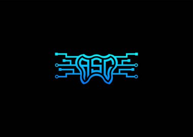 ASC Modern Teknoloji Vektörü Monogram Diş Bakımı Şekli Logo
