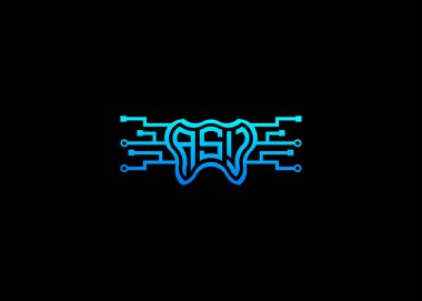ASJ Modern Teknoloji Vektörü Monogram Diş Bakımı Şekli Logo.