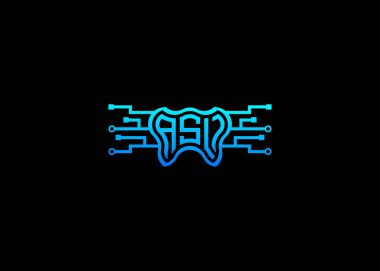 ASL Modern Teknoloji Vektörü Monogram Diş Bakımı Şekli Logo