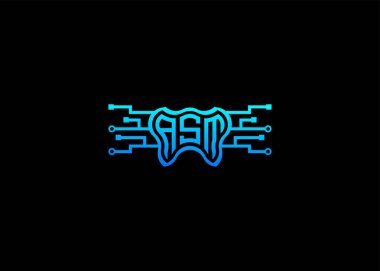 ASM Modern Teknoloji Vektörü Monogram Diş Bakımı Şekli Logo.
