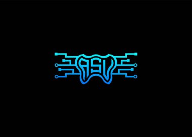 ASU Modern Teknoloji Vektörü Monogram Diş Bakımı Şekli Logosu.