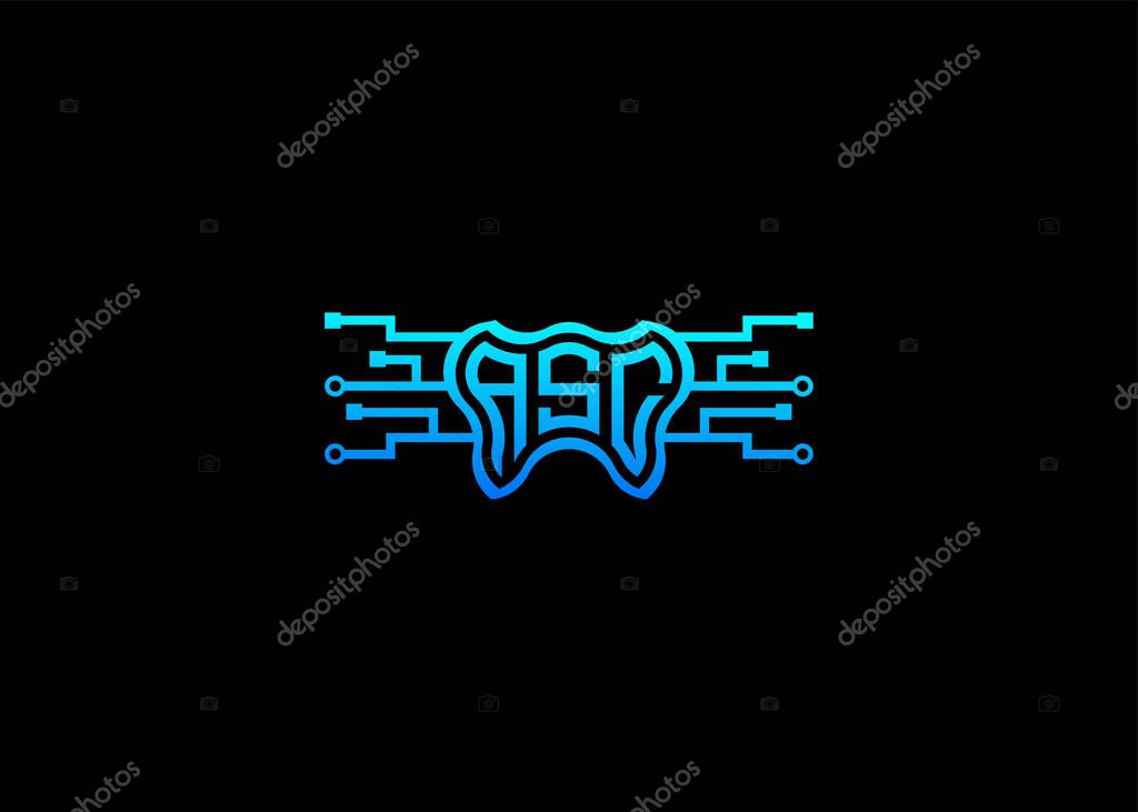 Letter ASC Modern Technology Vector Monogram Dental care shape Logo