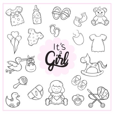 Şirin Çizgili Sanat Kızı Bebek Duşu Elementleri