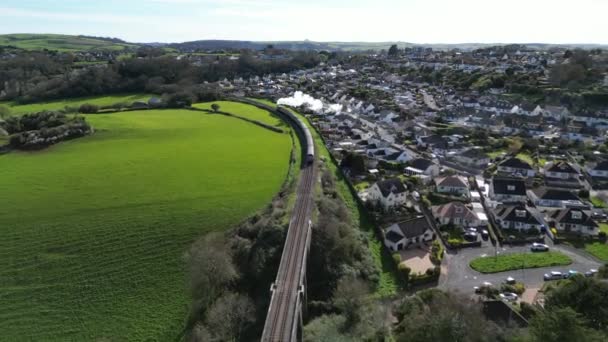 Broadsand Torbay South Devon Anglia Pociąg Parowy Drodze Kingwear Drone — Wideo stockowe