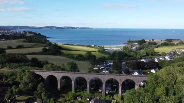 Broadsands Devon England Drone Aerial Views Drone Flies Torbay Steam — Stock Video