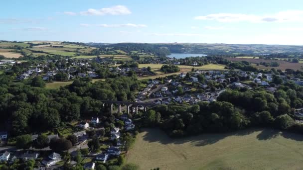 Broadsand South Devon Anglia Drone Aerial Views Wiadukt Most Kolei — Wideo stockowe
