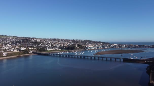 Teignmouth South Devon England Drone Aerial Views Drönaren Flyger Mot — Stockvideo