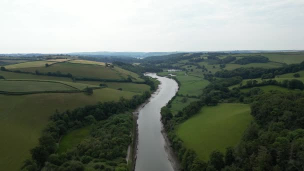 Řeka Dart Poblíž Totnes Jižní Devon Anglie Drone Aerial Views — Stock video