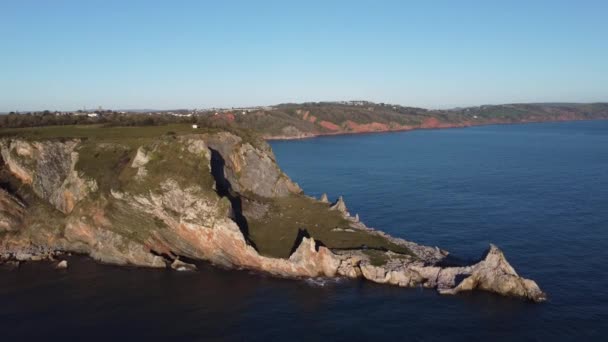 Anstey Cove South Devon Inglaterra Vistas Dron Dron Retrocede Desde — Vídeo de stock