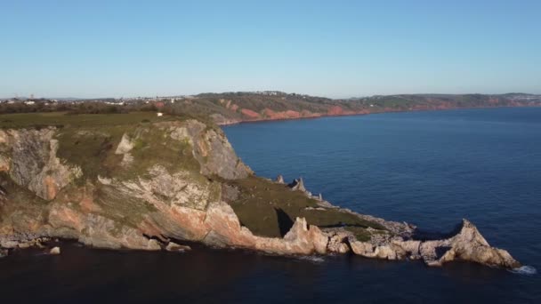 Anstey Cove South Devon Inglaterra Vistas Dron Dron Rastrea Mostrando — Vídeo de stock