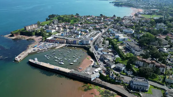 Stock image Paignton, Torbay, South Devon, England: DRONE VIEW: Paignton harbour with Roundham Head and Goodrington Sands in the background. Torbay is a popular UK holiday destination with many visitor attractions.