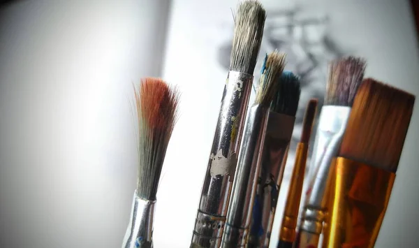Brushes Paints White Background — Stock Photo, Image