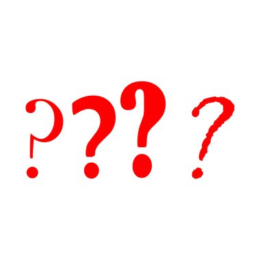 Kırmızı Soru işareti simgeleri beyazda izole edildi. Yüksek kaliteli kırmızı logo şablonu. 