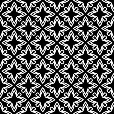 Vektörsüz desen. Modern stil dokusu. Çizgili geometrik fayansların tekrarı. Çizgiler, çizgiler ve çizgilerle soyut geometrik desen. Siyah ve beyaz desen. Basit kafes çizimi..