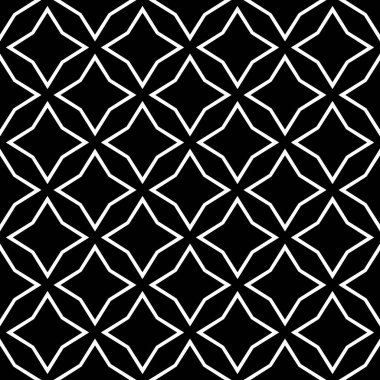 Vektörsüz desen. Modern stil dokusu. Çizgili geometrik fayansların tekrarı. Çizgiler, çizgiler ve çizgilerle soyut geometrik desen. Siyah ve beyaz desen. Basit kafes çizimi..