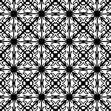 Vektörsüz desen. Modern stil dokusu. Çizgili geometrik fayansların tekrarı. Çizgiler, çizgiler ve çizgilerle soyut geometrik desen. Siyah ve beyaz desen. Basit kafes çizimi..