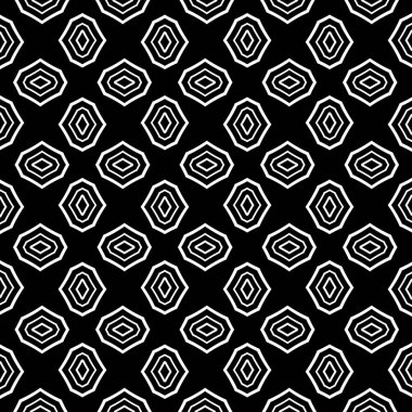Vektörsüz desen. Modern stil dokusu. Çizgili geometrik fayansların tekrarı. Çizgiler, çizgiler ve çizgilerle soyut geometrik desen. Siyah ve beyaz desen. Basit kafes çizimi..