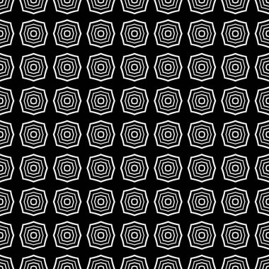 Vektörsüz desen. Modern stil dokusu. Çizgili geometrik fayansların tekrarı. Çizgiler, çizgiler ve çizgilerle soyut geometrik desen. Siyah ve beyaz desen. Basit kafes çizimi..