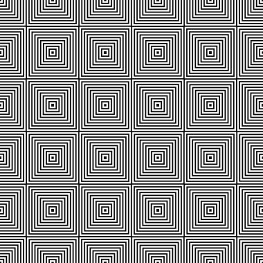 Vektörsüz desen. Modern stil dokusu. Çizgili geometrik fayansların tekrarı. Çizgiler, çizgiler ve çizgilerle soyut geometrik desen. Siyah ve beyaz desen. Basit kafes çizimi..