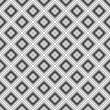 Vektörsüz desen. Modern stil dokusu. Çizgili geometrik fayansların tekrarı. Çizgiler, çizgiler ve çizgilerle soyut geometrik desen. Siyah ve beyaz desen. Basit kafes çizimi..