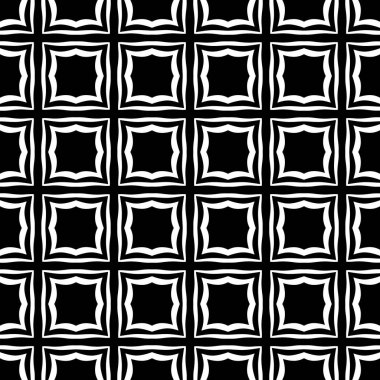 Eğik siyah bantlı kusursuz desen. Modern geometrik arkaplan. Kusursuz kare soyut desen. Siyah ve beyaz elementlerle arkaplan şeklini tekrarla. Soyut geometrik desen, ince çizgileri aşmak.. 