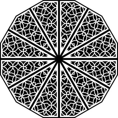 Çiçek desenli vektör geometrik Mandala tasarımı. Beyaz arka planda çiçekli noktalı bir element. Çiçekli elementler, desenli dekoratif resim. Kutlama kartları ve davetiyeler için görüntü. Mandala İlkesi..
