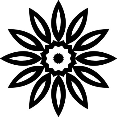 Çiçek desenli vektör geometrik Mandala tasarımı. Beyaz arka planda çiçekli noktalı bir element. Çiçekli elementler, desenli dekoratif resim. Kutlama kartları ve davetiyeler için görüntü. Mandala İlkesi..