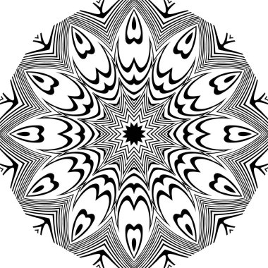 Çiçek desenli vektör geometrik Mandala tasarımı. Beyaz arka planda çiçekli noktalı bir element. Çiçekli elementler, desenli dekoratif resim. Kutlama kartları ve davetiyeler için görüntü. Mandala İlkesi..