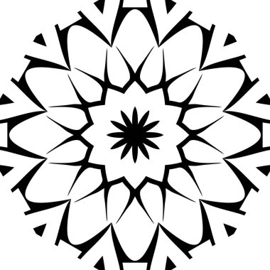 Çiçek desenli vektör geometrik Mandala tasarımı. Beyaz arka planda çiçekli noktalı bir element. Çiçekli elementler, desenli dekoratif resim. Kutlama kartları ve davetiyeler için görüntü. Mandala İlkesi..