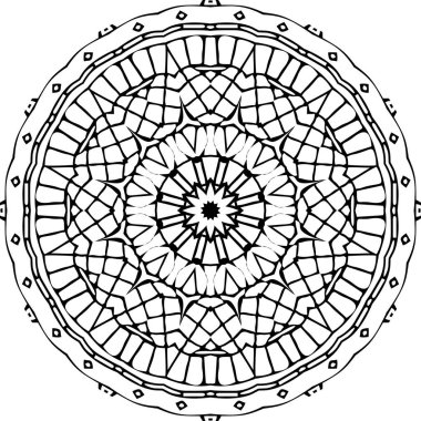 Mandala İllüstrasyonu. Yuvarlak Süs deseni. Siyah mandala dekoratif dantel süsü. Geometrik daire ögesi vektörde yapılır. Etnik tarzda yuvarlak süs.