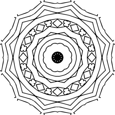 Mandala İllüstrasyonu. Yuvarlak Süs deseni. Siyah mandala dekoratif dantel süsü. Geometrik daire ögesi vektörde yapılır. Etnik tarzda yuvarlak süs.
