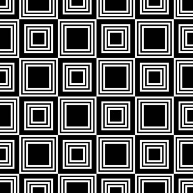 Monokrom geometrik dikişsiz desen. Siyah ve beyaz basit basit geometrik dikişsiz model arka plan. Modern, pürüzsüz geometri kalıpları kareler, siyah ve beyaz soyut arka plan, yastık izi, monokrom desen, hipster moda tasarımı..
