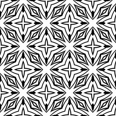 Soyut, kusursuz geometri kalıpları. Klasik etnik tarzda zarif siyah beyaz arka plan süslemesiz doku. Soyut geometrik arkaplan, ince yastık baskısı, tek renkli retro doku, hipster moda tasarımı..