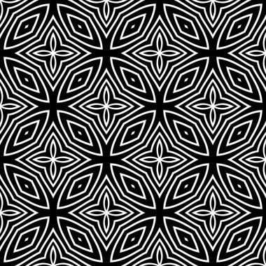 Kusursuz tek renkli geometrik desen tasarla. Soyut çizgili arkaplan. Vector dikişsiz kafes deseni. Monokrom trellilerle modern stil dokusu. Tekrarlayan geometrik ızgara. Basit grafik tasarımı arkaplanı. Vektör Kusursuz Siyah & Beyaz Yuvarlak.