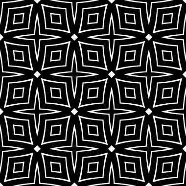 Kusursuz tek renkli geometrik desen tasarla. Soyut çizgili arkaplan. Vector dikişsiz kafes deseni. Monokrom trellilerle modern stil dokusu. Tekrarlayan geometrik ızgara. Basit grafik tasarımı arkaplanı. Vektör Kusursuz Siyah & Beyaz Yuvarlak.