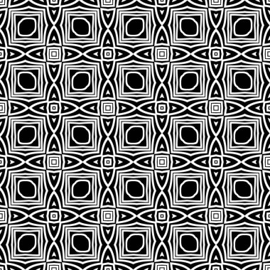 Kusursuz tek renkli geometrik desen tasarla. Soyut çizgili arkaplan. Vector dikişsiz kafes deseni. Monokrom trellilerle modern stil dokusu. Tekrarlayan geometrik ızgara. Basit grafik tasarımı arkaplanı. Vektör Kusursuz Siyah & Beyaz Yuvarlak.