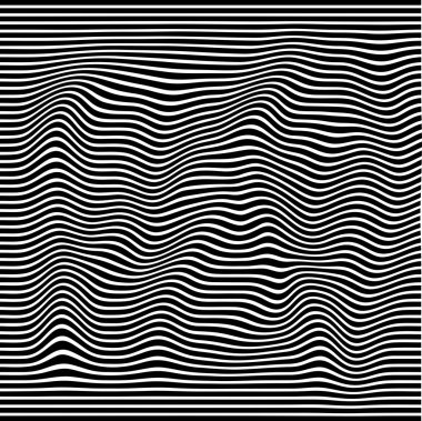 Dalgalı çizgilerin soyut deseni ya da dalgalı üç boyutlu kabartma, siyah beyaz çizgili arka plan. Çarpık çizgili, modern moda eğrileri, geometrik desen, dokulu arka plan. Optik dalgalar