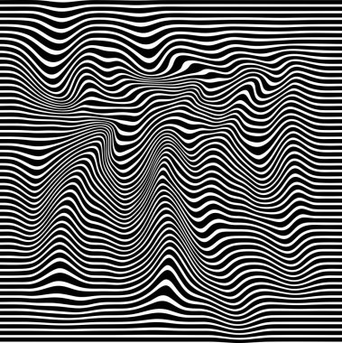 Dalgalı çizgilerin soyut deseni ya da dalgalı üç boyutlu kabartma, siyah beyaz çizgili arka plan. Çarpık çizgili, modern moda eğrileri, geometrik desen, dokulu arka plan. Optik dalgalar