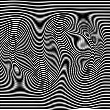Dalgalı çizgilerin soyut deseni ya da dalgalı üç boyutlu kabartma, siyah beyaz çizgili arka plan. Çarpık çizgili, modern moda eğrileri, geometrik desen, dokulu arka plan. Optik dalgalar